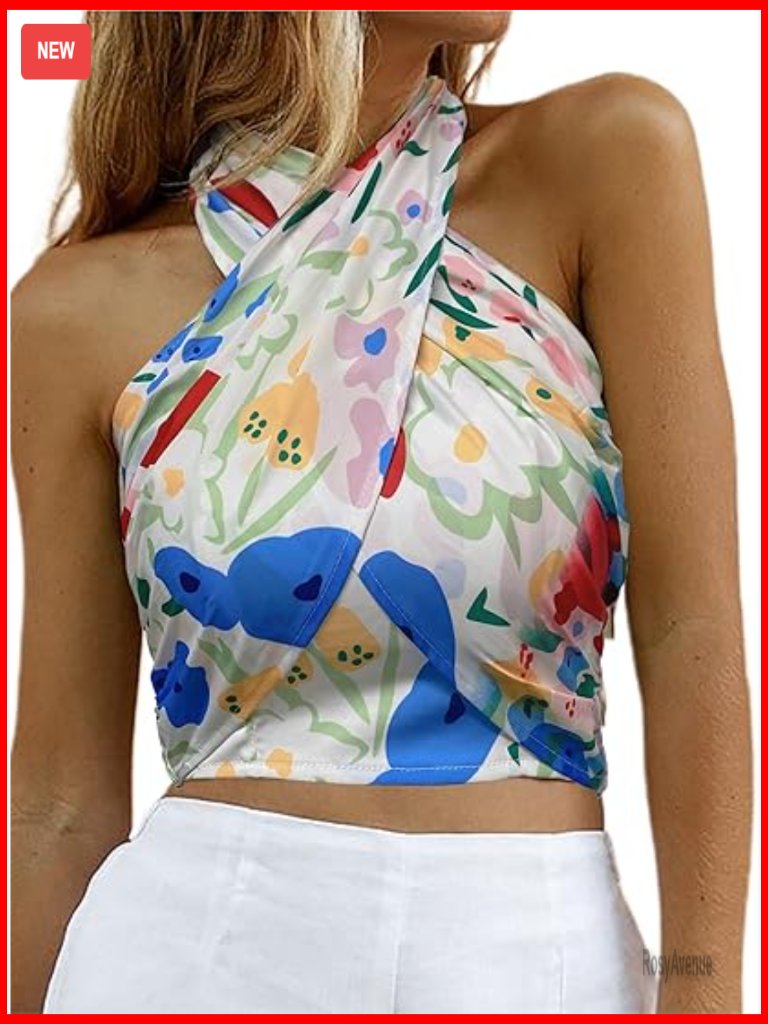 Sexy Criss Cross Halter Crop Top Sleeveless Wrap Front Backless Tank